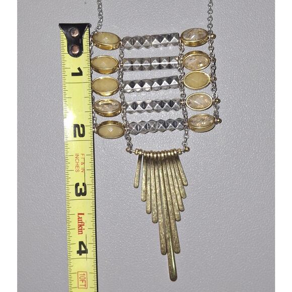 Lucky Brand Vintage Ladder Burst Fringe Necklace | Silver & Gold Mixed Metals - Picture 4 of 7